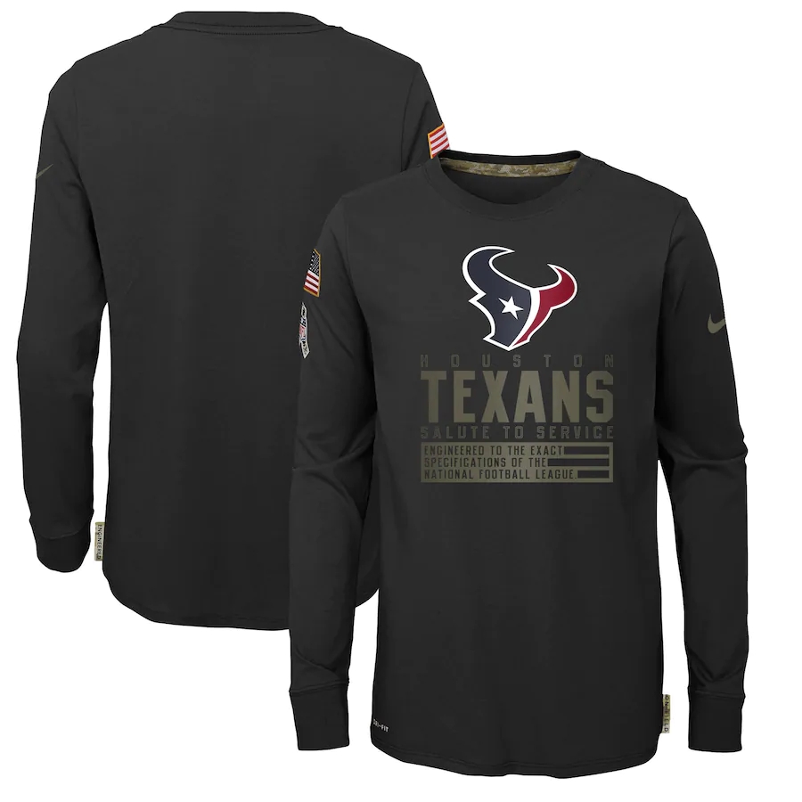 Nike Houston Texans Youth Black Salute to Service Long Sleeve TShirt